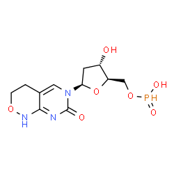 ChemSpider 2D Image | 6-{2-Deoxy-5-O-[hydroxy(oxido)phosphoranyl]-beta-D-erythro-pentofuranosyl}-4,6-dihydro-1H-pyrimido[4,5-c][1,2]oxazin-7(3H)-one | C11H16N3O7P
