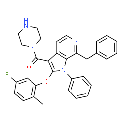 ChemSpider 2D Image | [7-Benzyl-2-(5-fluoro-2-methylphenoxy)-1-phenyl-1H-pyrrolo[2,3-c]pyridin-3-yl](1-piperazinyl)methanone | C32H29FN4O2
