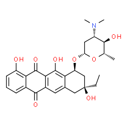 ChemSpider 2D Image | 10-(4-DIMETHYLAMINO-5-HYDROXY-6-METHYL-TETRAHYDRO-PYRAN-2-YLOXY)-8-ETHYL-1,8,11-TRIHYDROXY-7,8,9,10-TETRAHYDRO-NAPHTHACENE-5,12-DIONE | C28H33NO8