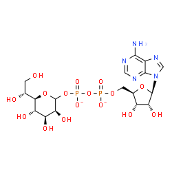 ChemSpider 2D Image | [[(2R,3S,4R,5R)-5-(6-aminopurin-9-yl)-3,4-dihydroxy-tetrahydrofuran-2-yl]methoxy-oxido-phosphoryl] [(3S,4S,5S,6R)-6-[(1R)-1,2-dihydroxyethyl]-3,4,5-trihydroxy-tetrahydropyran-2-yl] phosphate | C17H25N5O16P2
