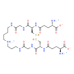 ChemSpider 2D Image | (2S,7R,26R,31S)-2,31-Diammonio-5,8,11,22,25,28-hexaoxo-7,26-bis(sulfanylmethyl)-6,9,12,21,24,27-hexaaza-16-azoniadotriacontane-1,32-dioate | C27H50N9O10S2