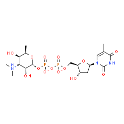 ChemSpider 2D Image | [(2R,3R,4S,5R,6R)-4-(dimethylammonio)-3,5-dihydroxy-6-methyl-tetrahydropyran-2-yl] [[(2R,3S,5R)-3-hydroxy-5-(5-methyl-2,4-dioxo-pyrimidin-1-yl)tetrahydrofuran-2-yl]methoxy-oxido-phosphoryl] phosphate | C18H30N3O14P2