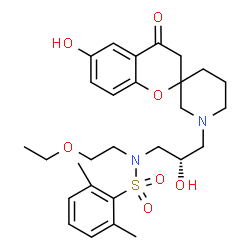 ChemSpider 2D Image | N-(2-Ethoxyethyl)-N-[(2S)-2-hydroxy-3-(6-hydroxy-4-oxo-3,4-dihydro-1'H-spiro[chromene-2,3'-piperidin]-1'-yl)propyl]-2,6-dimethylbenzenesulfonamide | C28H38N2O7S