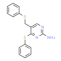 ChemSpider 2D Image | 4-(Phenylsulfanyl)-5-[(phenylsulfanyl)methyl]-2-pyrimidinamine | C17H15N3S2