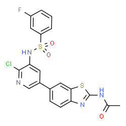 ChemSpider 2D Image | N-[6-(6-Chloro-5-{[(3-fluorophenyl)sulfonyl]amino}-3-pyridinyl)-1,3-benzothiazol-2-yl]acetamide | C20H14ClFN4O3S2