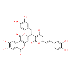 ChemSpider 2D Image | 3-[(Z)-2-(3,4-Dihydroxyphenyl)-1-{6-[(E)-2-(3,4-dihydroxyphenyl)vinyl]-4-hydroxy-2-oxo-2H-pyran-3-yl}vinyl]-8,9-dihydroxy-1H,6H-pyrano[4,3-c]isochromene-1,6-dione | C33H20O13