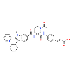 ChemSpider 2D Image | (2E)-3-[4-({[1-Acetyl-3-({[3-cyclohexyl-1-methyl-2-(2-pyridinyl)-1H-indol-6-yl]carbonyl}amino)-3-piperidinyl]carbonyl}amino)phenyl]acrylic acid | C38H41N5O5