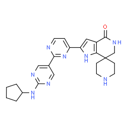 ChemSpider 2D Image | 2'-[2'-(Cyclopentylamino)-2,5'-bipyrimidin-4-yl]-5',6'-dihydrospiro[piperidine-4,7'-pyrrolo[3,2-c]pyridin]-4'(1'H)-one | C24H28N8O