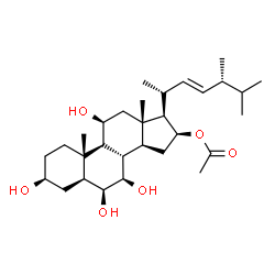 ChemSpider 2D Image | (3beta,5alpha,6beta,7beta,11beta,16beta,22E)-3,6,7,11-Tetrahydroxyergost-22-en-16-yl acetate | C30H50O6