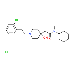 ChemSpider 2D Image | 2-{1-[2-(2-Chlorophenyl)ethyl]-4-hydroxy-4-piperidinyl}-N-cyclohexyl-N-methylacetamide hydrochloride (1:1) | C22H34Cl2N2O2