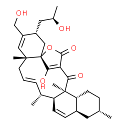 ChemSpider 2D Image | (1S,3R,6R,8E,10R,11S,14S,16S,19R,20S)-25-Hydroxy-4-(hydroxymethyl)-3-[(2R)-2-hydroxypropyl]-6,10,16,20-tetramethyl-24-oxapentacyclo[20.2.1.0~1,6~.0~11,20~.0~14,19~]pentacosa-4,8,12,22(25)-tetraene-21,
23-dione | C32H44O6