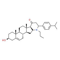 ChemSpider 2D Image | (2S,4aR,4bS,6aS,6bR,11aS,11bS)-2-Hydroxy-9-(4-isopropylphenyl)-4a,6a-dimethyl-10-propyl-1,2,3,4,4a,4b,5,6,6a,6b,8,9,10,10a,11,11a,11b,12-octadecahydro-7H-naphtho[2',1':4,5]indeno[2,1-b]pyridin-7-one | C34H49NO2