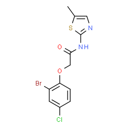 ChemSpider 2D Image | 2-(2-Bromo-4-chlorophenoxy)-N-(5-methyl-1,3-thiazol-2-yl)acetamide | C12H10BrClN2O2S