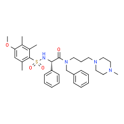 ChemSpider 2D Image | (2S)-N-Benzyl-2-{[(4-methoxy-2,3,6-trimethylphenyl)sulfonyl]amino}-N-[3-(4-methyl-1-piperazinyl)propyl]-2-phenylacetamide | C33H44N4O4S