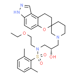 ChemSpider 2D Image | N-[(2S)-3-(8',9'-Dihydro-1H,3'H-spiro[piperidine-3,7'-pyrano[3,2-e]indazol]-1-yl)-2-hydroxypropyl]-N-(2-ethoxyethyl)-2,6-dimethylbenzenesulfonamide | C29H40N4O5S