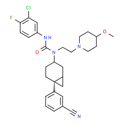 ChemSpider 2D Image | 3-(3-Chloro-4-fluorophenyl)-1-[(6S)-6-(3-cyanophenyl)bicyclo[4.1.0]hept-3-yl]-1-[2-(4-methoxy-1-piperidinyl)ethyl]urea | C29H34ClFN4O2