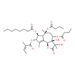 ChemSpider 2D Image | (3S,3aR,4S,6S,6aR,7S,8S,9bS)-4,6-Bis(butyryloxy)-3,3a-dihydroxy-3,6,9-trimethyl-8-{[(2Z)-2-methyl-2-butenoyl]oxy}-2-oxo-2,3,3a,4,5,6,6a,7,8,9b-decahydroazuleno[4,5-b]furan-7-yl octanoate | C36H54O12