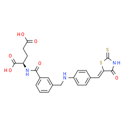 ChemSpider 2D Image | N-{3-[({4-[(Z)-(4-Oxo-2-thioxo-1,3-thiazolidin-5-ylidene)methyl]phenyl}amino)methyl]benzoyl}-D-glutamic acid | C23H21N3O6S2