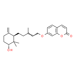ChemSpider 2D Image | 7-({(2E)-5-[(1R,3R)-3-Hydroxy-2,2-dimethyl-6-methylenecyclohexyl]-3-methyl-2-penten-1-yl}oxy)-2H-chromen-2-one | C24H30O4