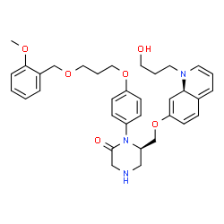 ChemSpider 2D Image | (6R)-6-({[(8aR)-1-(3-Hydroxypropyl)-1,8a-dihydro-7-quinolinyl]oxy}methyl)-1-(4-{3-[(2-methoxybenzyl)oxy]propoxy}phenyl)-2-piperazinone | C34H41N3O6