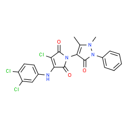 ChemSpider 2D Image | 3-Chloro-4-[(3,4-dichlorophenyl)amino]-1-(1,5-dimethyl-3-oxo-2-phenyl-2,3-dihydro-1H-pyrazol-4-yl)-1H-pyrrole-2,5-dione | C21H15Cl3N4O3