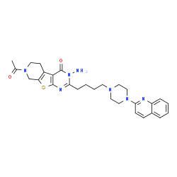 ChemSpider 2D Image | 7-Acetyl-3-amino-2-{4-[4-(2-quinolinyl)-1-piperazinyl]butyl}-5,6,7,8-tetrahydropyrido[4',3':4,5]thieno[2,3-d]pyrimidin-4(3H)-one | C28H33N7O2S