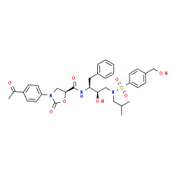 ChemSpider 2D Image | (5S)-3-(4-Acetylphenyl)-N-{(2S,3R)-3-hydroxy-4-[{[4-(hydroxymethyl)phenyl]sulfonyl}(isobutyl)amino]-1-phenyl-2-butanyl}-2-oxo-1,3-oxazolidine-5-carboxamide | C33H39N3O8S