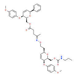 ChemSpider 2D Image | [(2S,3S,6S)-3-(4-Methoxyphenoxy)-6-phenyl-3,6-dihydro-2H-pyran-2-yl]methyl (4E)-4-({2-[(2R,5S,6S)-5-(4-methoxyphenoxy)-6-{[(propylcarbamoyl)oxy]methyl}-5,6-dihydro-2H-pyran-2-yl]ethoxy}imino)pentanoat
e | C43H52N2O11