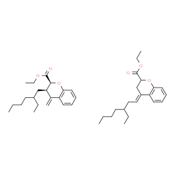 ChemSpider 2D Image | Ethyl (2S,3R)-3-(2-ethylhexyl)-4-methylene-2-chromanecarboxylate - ethyl (4E)-4-(3-ethylheptylidene)-2-chromanecarboxylate (1:1) | C42H60O6