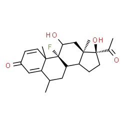 ChemSpider 2D Image | (10xi,13alpha,14xi,17alpha)-9-Fluoro-11,17-dihydroxy-6-methylpregna-1,4-diene-3,20-dione | C22H29FO4