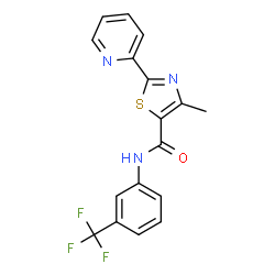 ChemSpider 2D Image | 4-Methyl-2-(2-pyridinyl)-N-[3-(trifluoromethyl)phenyl]-1,3-thiazole-5-carboxamide | C17H12F3N3OS