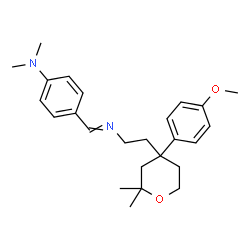 ChemSpider 2D Image | 4-[({2-[4-(4-Methoxyphenyl)-2,2-dimethyltetrahydro-2H-pyran-4-yl]ethyl}imino)methyl]-N,N-dimethylaniline | C25H34N2O2