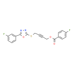 ChemSpider 2D Image | 4-{[5-(3-Fluorophenyl)-1,3,4-oxadiazol-2-yl]sulfanyl}-2-butyn-1-yl 4-fluorobenzoate | C19H12F2N2O3S