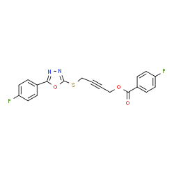 ChemSpider 2D Image | 4-{[5-(4-Fluorophenyl)-1,3,4-oxadiazol-2-yl]sulfanyl}-2-butyn-1-yl 4-fluorobenzoate | C19H12F2N2O3S