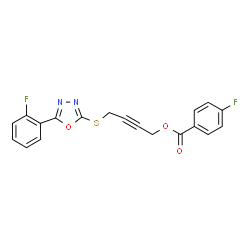 ChemSpider 2D Image | 4-{[5-(2-Fluorophenyl)-1,3,4-oxadiazol-2-yl]sulfanyl}-2-butyn-1-yl 4-fluorobenzoate | C19H12F2N2O3S