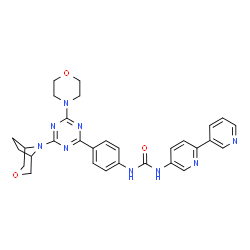 ChemSpider 2D Image | 1-(2,3'-Bipyridin-5-yl)-3-{4-[4-(4-morpholinyl)-6-(3-oxa-8-azabicyclo[3.2.1]oct-8-yl)-1,3,5-triazin-2-yl]phenyl}urea | C30H31N9O3