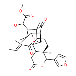 ChemSpider 2D Image | (1R,5R,13S,16R)-6-(3-Furyl)-16-(1-hydroxy-2-methoxy-2-oxoethyl)-1,5,15,15-tetramethyl-8,17-dioxo-7-oxatetracyclo[11.3.1.0~2,11~.0~5,10~]heptadec-11-en-14-yl (2E)-2-methyl-2-butenoate | C32H40O9