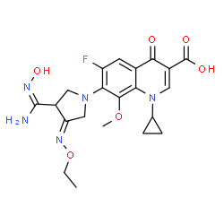 ChemSpider 2D Image | 1-Cyclopropyl-7-[(3Z)-3-(ethoxyimino)-4-(N-hydroxycarbamimidoyl)-1-pyrrolidinyl]-6-fluoro-8-methoxy-4-oxo-1,4-dihydro-3-quinolinecarboxylic acid | C21H24FN5O6