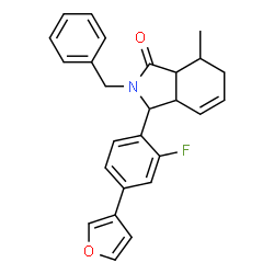 ChemSpider 2D Image | 2-Benzyl-3-[2-fluoro-4-(3-furyl)phenyl]-7-methyl-2,3,3a,6,7,7a-hexahydro-1H-isoindol-1-one | C26H24FNO2
