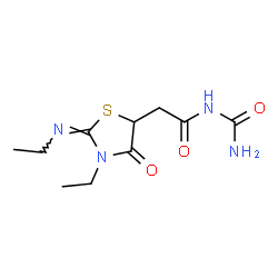 ChemSpider 2D Image | N-Carbamoyl-2-[(2E)-3-ethyl-2-(ethylimino)-4-oxo-1,3-thiazolidin-5-yl]acetamide | C10H16N4O3S