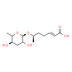 ChemSpider 2D Image | (2E,6R)-6-[(3,6-Dideoxy-alpha-L-glycero-hexopyranosyl)oxy]-2-heptenoic acid | C13H22O6