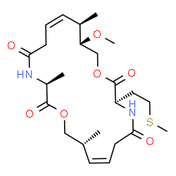 ChemSpider 2D Image | (3R,7Z,9R,13S,17Z,19R,20S)-20-Methoxy-9,13,19-trimethyl-3-[2-(methylsulfanyl)ethyl]-1,11-dioxa-4,14-diazacyclohenicosa-7,17-diene-2,5,12,15-tetrone | C24H38N2O7S