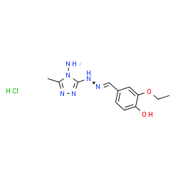ChemSpider 2D Image | 4-{(E)-[(2E)-(4-Amino-5-methyl-2,4-dihydro-3H-1,2,4-triazol-3-ylidene)hydrazono]methyl}-2-ethoxyphenol hydrochloride (1:1) | C12H17ClN6O2