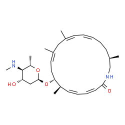 ChemSpider 2D Image | (3Z,5Z,7R,8R,10Z,13Z,15Z,19R)-7,11,13,19-Tetramethyl-2-oxoazacycloicosa-3,5,10,13,15-pentaen-8-yl 2,4,6-trideoxy-4-(methylamino)-alpha-L-arabino-hexopyranoside | C30H48N2O4