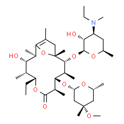 ChemSpider 2D Image | (2R,3S,4R,5R,8R,9S,10S,11R,12R)-5-Ethyl-11-({(2S,3R,4S,6R)-4-[ethyl(methyl)amino]-3-hydroxy-6-methyltetrahydro-2H-pyran-2-yl}oxy)-3-hydroxy-9-{[(2S,4S,6R)-4-methoxy-4,6-dimethyltetrahydro-2H-pyran-2-y
l]oxy}-2,4,8,10,12,14-hexamethyl-6,15-dioxabicyclo[10.2.1]pentadec-1(14)-en-7-one | C38H67NO10