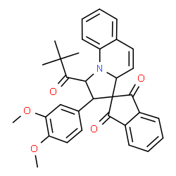 ChemSpider 2D Image | 2'-(3,4-Dimethoxyphenyl)-1'-(2,2-dimethylpropanoyl)-1',2'-dihydro-3a'H-spiro[indene-2,3'-pyrrolo[1,2-a]quinoline]-1,3-dione | C33H31NO5