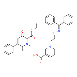 ChemSpider 2D Image | 1-(2-{[(Diphenylmethylene)amino]oxy}ethyl)-1,2,5,6-tetrahydro-3-pyridinecarboxylic acid - ethyl 1,6-dimethyl-3-oxo-5-phenyl-1,2,3,6-tetrahydro-2-pyridinecarboxylate (1:1) | C37H41N3O6