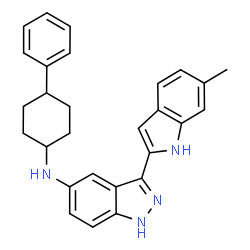 ChemSpider 2D Image | 3-(6-Methyl-1H-indol-2-yl)-N-(4-phenylcyclohexyl)-1H-indazol-5-amine | C28H28N4