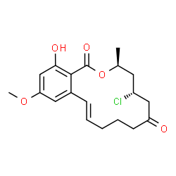 ChemSpider 2D Image | (3S,5R,11E)-5-Chloro-16-hydroxy-14-methoxy-3-methyl-3,4,5,6,9,10-hexahydro-1H-2-benzoxacyclotetradecine-1,7(8H)-dione | C19H23ClO5