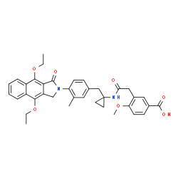 ChemSpider 2D Image | 3-[2-({1-[4-(4,9-Diethoxy-1-oxo-1,3-dihydro-2H-benzo[f]isoindol-2-yl)-3-methylbenzyl]cyclopropyl}amino)-2-oxoethyl]-4-methoxybenzoic acid | C37H38N2O7
